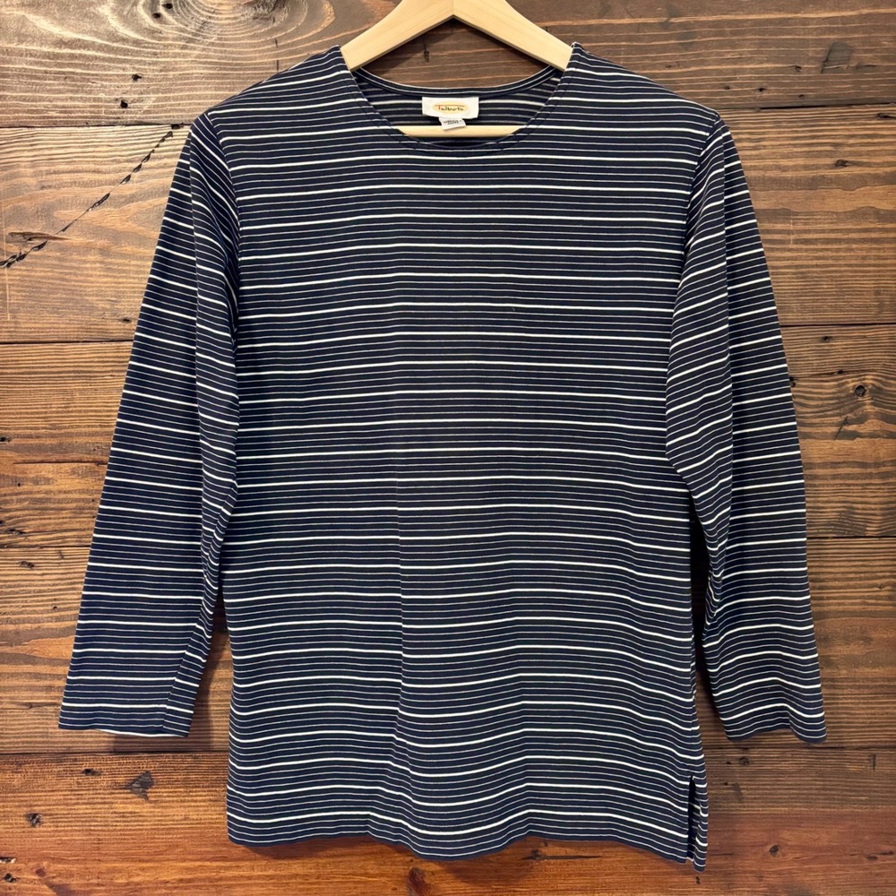 Talbots Striped Long Sleeve Top Womens M Navy White 100% Cotton Classic Casual